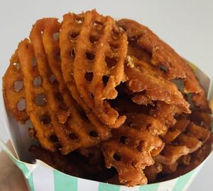 Sweet potato waffle fries  at VEG'D in Costa Mesa
