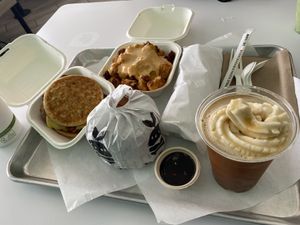 Our second visit. The loaded tots were at least “loaded” this time.   at VEG'D in Costa Mesa