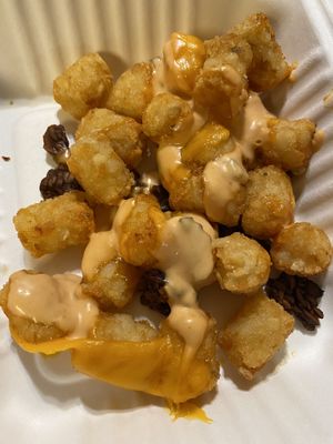 Our loaded tots were less than loaded  at VEG'D in Costa Mesa