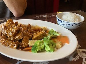 Sesame Tofu with steamed rice at Peking Chinese Restaurant in Wytheville
