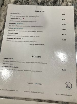 Crepe and Salad Menu at Caffeine in Lakewood