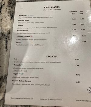 Toast menu at Caffeine in Lakewood