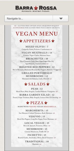 Menu at Barra Rossa in Philadelphia