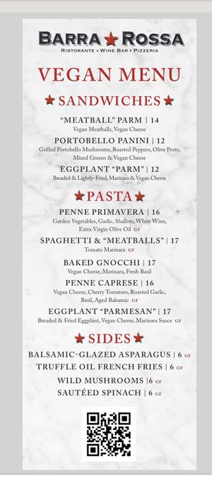 Menu at Barra Rossa in Philadelphia