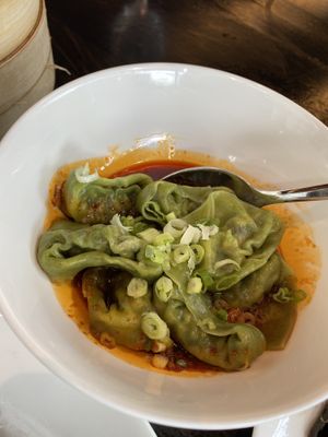 vegan wontons with spicy sauce at Din Tai Fung in Las Vegas