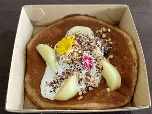 Sweet Buckwheat pancake. Vegan and gluten free. at Orlando Plenty in Hobart