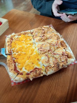 Double cheese pizza & hot potato pizza (meat) at Stove On 스토브온 in Jeju