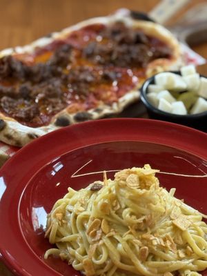 1 pasta, 1 pizza & homemade pickle  at Stove On 스토브온 in Jeju