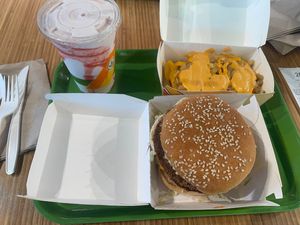 Big Zak, Iconic fries and Strawberry shake  at Plant Power Fast Food in Sacramento