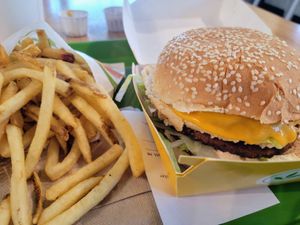Big Zac and fries at Plant Power Fast Food in Sacramento