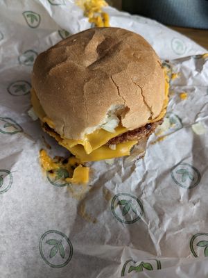Double cheeseburger, gluten free at Plant Power Fast Food in Sacramento
