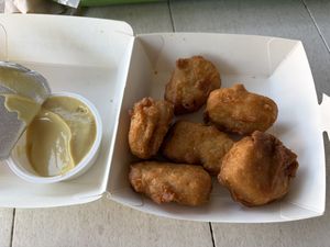 Chicken nuggets with honey mustardd  at Plant Power Fast Food in Sacramento
