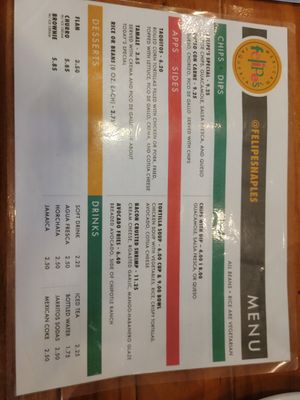Menú at Felipe's Mexican Taqueria in Naples