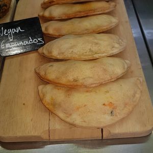 Vegan empanadas,  filled with leeks, carrot and peppers......yum yum yum  at Good Stuff Cafe in Nerja