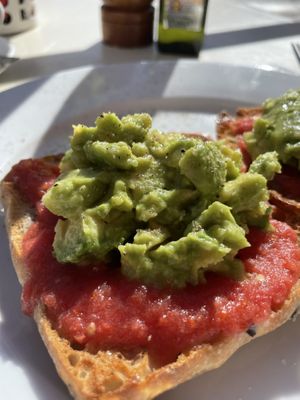 Focaccia with tomato and avoocado  at Good Stuff Cafe in Nerja