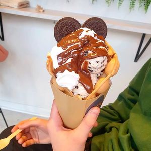 Cookies and cream bubble waffle cone at Lick in Holmfirth