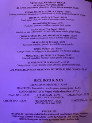 More vegan options in the starters section at Tabla Indian Restaurant in Perth
