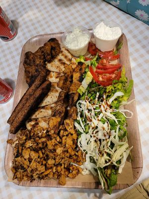 Mixed grilled plate at Vegan Souvlaki in Athens