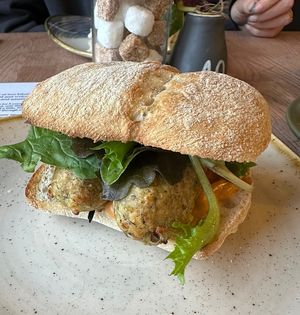 Plant based sausage sandwich  at Rustic Cup in Whitley Bay