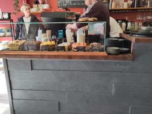 Several vegan cake options on the counter at Rustic Cup in Whitley Bay