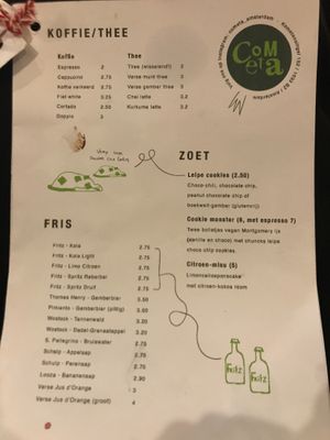 drink and sweets menu at Cometa in Amsterdam
