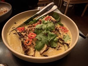 Charred cabbage and Malaysian curry   at Tonic & Ginger in Fremantle
