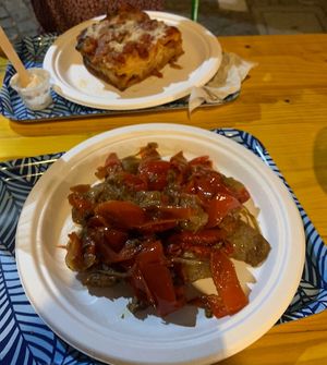 Seitan with peppers and lasagna  at Col Cavolo - Vegan Bistrot in Rome