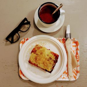 The photo doesn't do this blissful treat justice! Lasagna and hot chocolate. at Col Cavolo - Vegan Bistrot in Rome