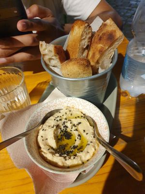 Hummus and focaccia €6.00 at Col Cavolo - Vegan Bistrot in Rome