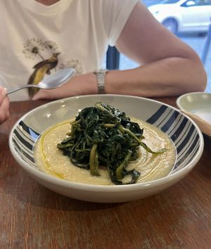Soup of the day (fava bean with greens)  at Col Cavolo - Vegan Bistrot in Rome