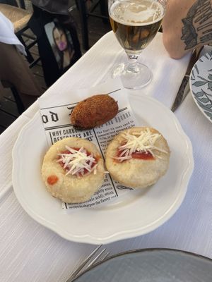 Pizzalette (yummy!), suppli (not bad)  at La Soffitta Renovatio in Rome