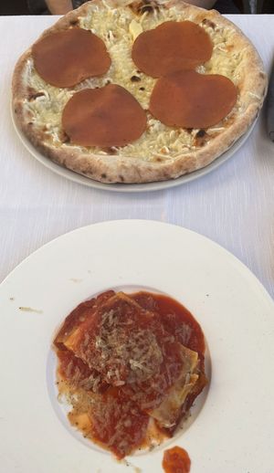 Lasagne, pizza fume  at La Soffitta Renovatio in Rome
