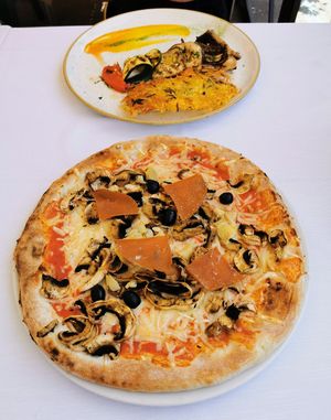 Vegan pizza capricciosa at La Soffitta Renovatio in Rome