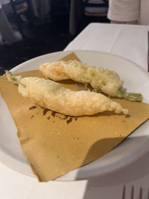 Fried zucchini flowers  at La Soffitta Renovatio in Rome