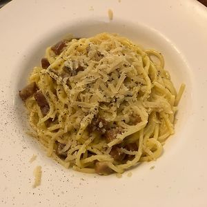 Pasta carbonara  at La Soffitta Renovatio in Rome