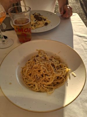 Carbonara vegan at La Soffitta Renovatio in Rome