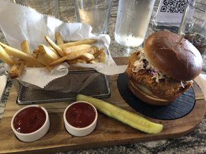 Vegan fried chicken sandwich at Bat 17 in Lombard