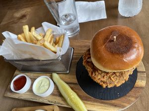 Crispy chicken sandwich  at Bat 17 in Lombard