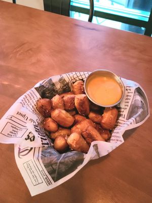 Pretzel bites with vegan cheese at Bat 17 in Lombard