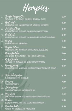 Menu at Hempies - Odonien Biergarten in Cologne