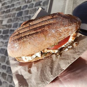 Sandwich Mozarella at Hempies - Odonien Biergarten in Cologne