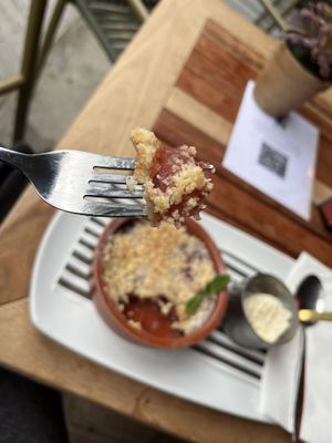 Apple and Damson Crumble w/ vegan Ice Cream  at The Red Lion in Oxford