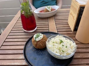 Chimichurri Knödel with coleslaw at Knödel Manufaktur in Vienna