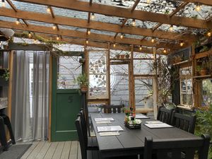 Outside covered eating area is adorable!  at Wanda's Cafe + Bakery in Nehalem