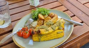 Grilled corn with avocado dressing and new potatoes at The Garden in Portsmouth