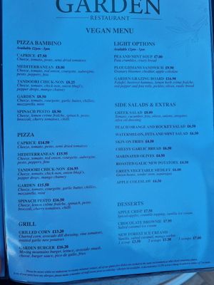 Vegan menu at The Garden in Portsmouth