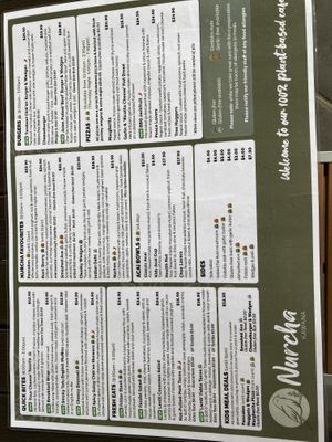 All vegan menu  at Nurcha Kawana in Birtinya