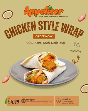 Hurry up & grab our Chicken Style Wrap 🌯 – 100% Plant, 100% Delicious, and just £4.99! Perfect taste, perfect price 🤩✨
 
#Appetiser #ChickenStyleWrap #PlantBased  at Appetiser in Feltham