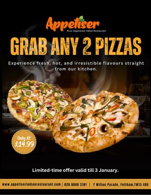 Your favourite pizza duo is waiting! Fresh, hot & irresistible – only £14.99! 😍🍕
 
#PizzaDeal #FelthamEats #AppetiserRestaurant #PizzaLovers #FoodOffer #FreshAndHot #Veg at Appetiser in Feltham