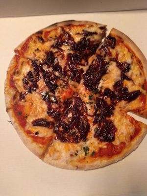 Delicious vegan pizza at Joey's Cafe in Kendal